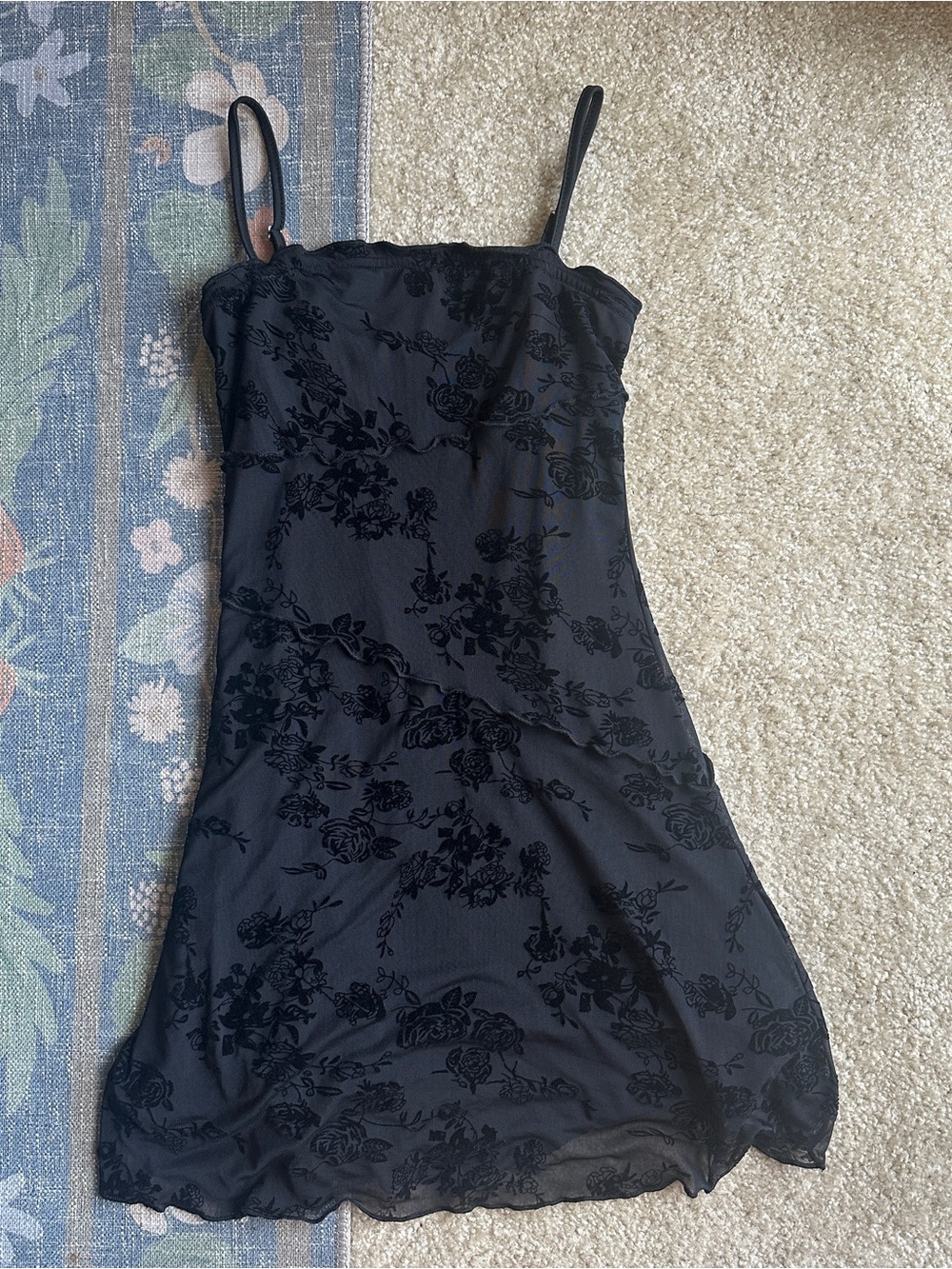 Black Floral Velvet Burnout Slip Dress